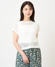 F1FHV62130 MK MICHEL KLEIN(小さいサイズ)(メゾン ドゥ サンク) 【小さいサイズ】メッシュ編みショート丈ニット/洗える グリーン