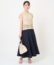 F1FHV62130 MK MICHEL KLEIN(小さいサイズ)(メゾン ドゥ サンク) 【小さいサイズ】メッシュ編みショート丈ニット/洗える グリーン