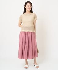 F1FHV62130 MK MICHEL KLEIN(小さいサイズ)(メゾン ドゥ サンク) 【小さいサイズ】メッシュ編みショート丈ニット/洗える グリーン