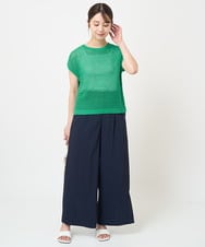 F1FHV62130 MK MICHEL KLEIN(小さいサイズ)(メゾン ドゥ サンク) 【小さいサイズ】メッシュ編みショート丈ニット/洗える グリーン