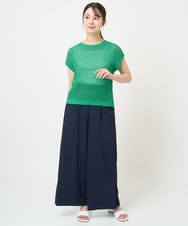 F1FHV62130 MK MICHEL KLEIN(小さいサイズ)(メゾン ドゥ サンク) 【小さいサイズ】メッシュ編みショート丈ニット/洗える グリーン