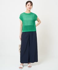 F1FHV62130 MK MICHEL KLEIN(小さいサイズ)(メゾン ドゥ サンク) 【小さいサイズ】メッシュ編みショート丈ニット/洗える グリーン