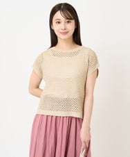 F1FHV62130 MK MICHEL KLEIN(小さいサイズ)(メゾン ドゥ サンク) 【小さいサイズ】メッシュ編みショート丈ニット/洗える ベージュ