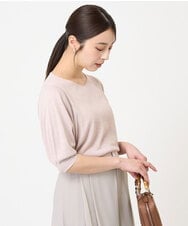 F1FHV63120 MK MICHEL KLEIN(小さいサイズ)(メゾン ドゥ サンク) 【小さいサイズ】ボリュームスリーブVネックラメニット/洗える ピンク