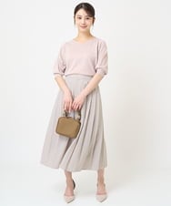 F1FHV63120 MK MICHEL KLEIN(小さいサイズ)(メゾン ドゥ サンク) 【小さいサイズ】ボリュームスリーブVネックラメニット/洗える ピンク