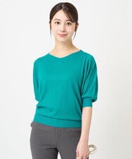 F1FHV63120 MK MICHEL KLEIN(小さいサイズ)(メゾン ドゥ サンク) 【小さいサイズ】ボリュームスリーブVネックラメニット/洗える ピンク