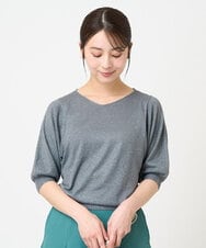 F1FHV63120 MK MICHEL KLEIN(小さいサイズ)(メゾン ドゥ サンク) 【小さいサイズ】ボリュームスリーブVネックラメニット/洗える ピンク
