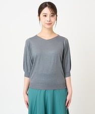 F1FHV63120 MK MICHEL KLEIN(小さいサイズ)(メゾン ドゥ サンク) 【小さいサイズ】ボリュームスリーブVネックラメニット/洗える ピンク