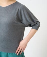 F1FHV63120 MK MICHEL KLEIN(小さいサイズ)(メゾン ドゥ サンク) 【小さいサイズ】ボリュームスリーブVネックラメニット/洗える ピンク