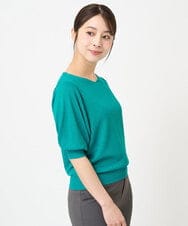 F1FHV63120 MK MICHEL KLEIN(小さいサイズ)(メゾン ドゥ サンク) 【小さいサイズ】ボリュームスリーブVネックラメニット/洗える グリーン