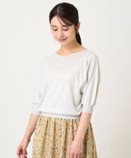 F1FHV63120 MK MICHEL KLEIN(小さいサイズ)(メゾン ドゥ サンク) 【小さいサイズ】ボリュームスリーブVネックラメニット/洗える アイボリー