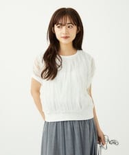 F1FJA26120 MK MICHEL KLEIN(小さいサイズ)(メゾン ドゥ サンク) 【小さいサイズ】チュールテープデザインフレンチスリーブニット/洗える ホワイト