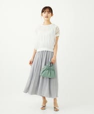 F1FJA26120 MK MICHEL KLEIN(小さいサイズ)(メゾン ドゥ サンク) 【小さいサイズ】チュールテープデザインフレンチスリーブニット/洗える ホワイト