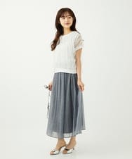 F1FJA26120 MK MICHEL KLEIN(小さいサイズ)(メゾン ドゥ サンク) 【小さいサイズ】チュールテープデザインフレンチスリーブニット/洗える ホワイト