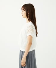 F1FJA26120 MK MICHEL KLEIN(小さいサイズ)(メゾン ドゥ サンク) 【小さいサイズ】チュールテープデザインフレンチスリーブニット/洗える ホワイト