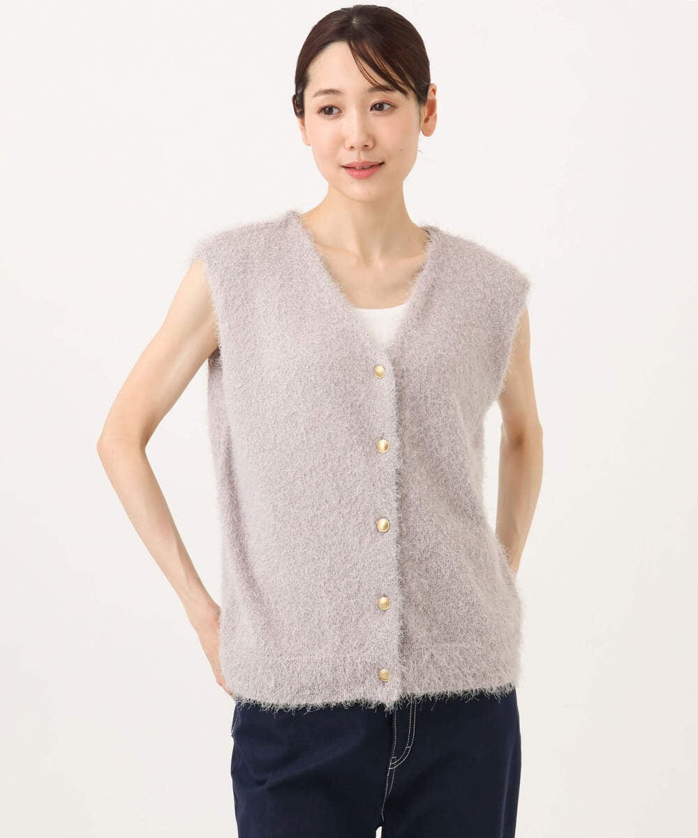 F1FJD22120 MK MICHEL KLEIN(小さいサイズ)(メゾン ドゥ サンク) 【小さいサイズ】[洗える]前後2wayシャギーニットジレ ピンクグレージュ