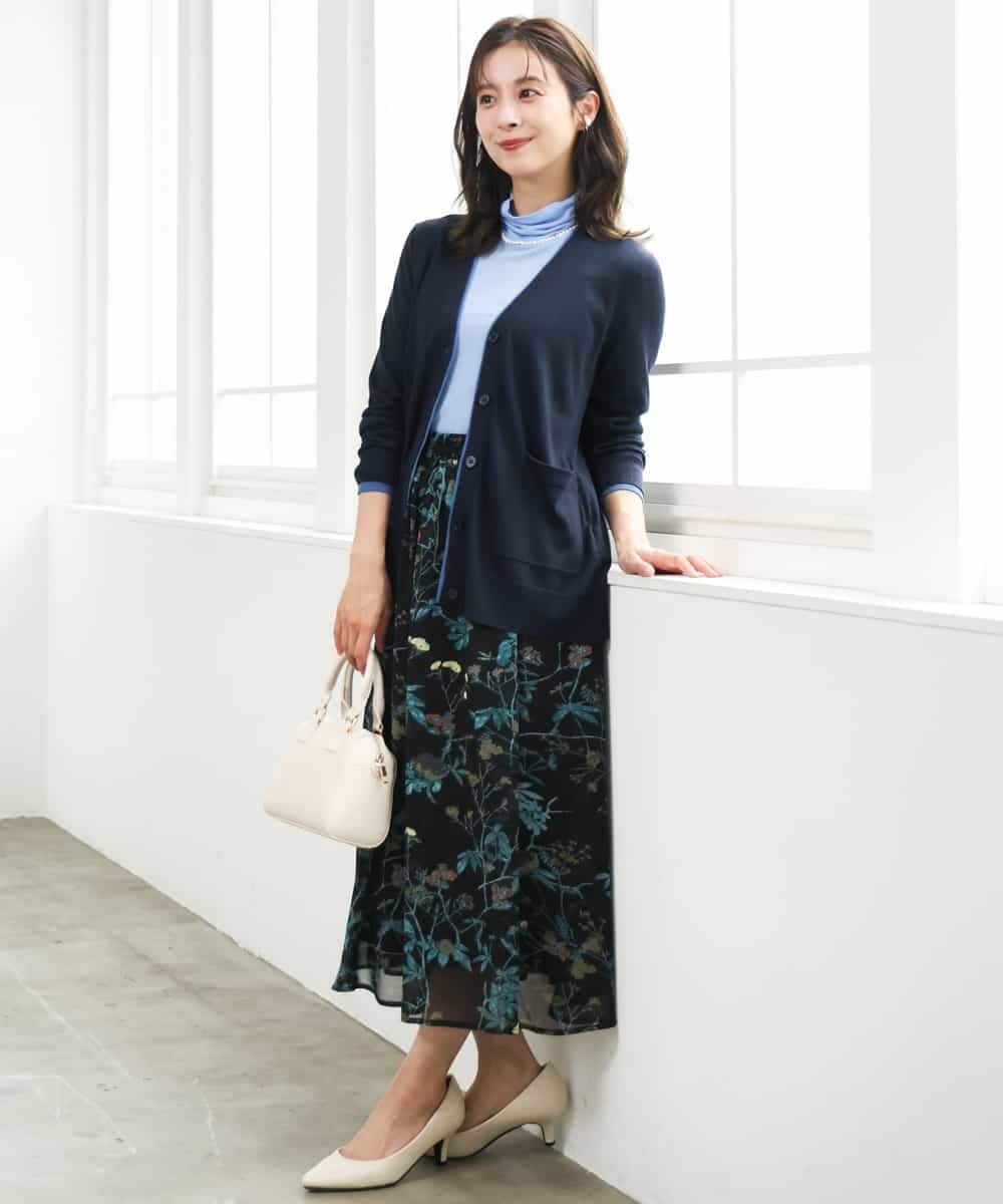 F1FJD30180 MK MICHEL KLEIN(小さいサイズ)(メゾン ドゥ サンク) 【小さいサイズ】[洗える]配色カラーニットアンサンブル ネイビー