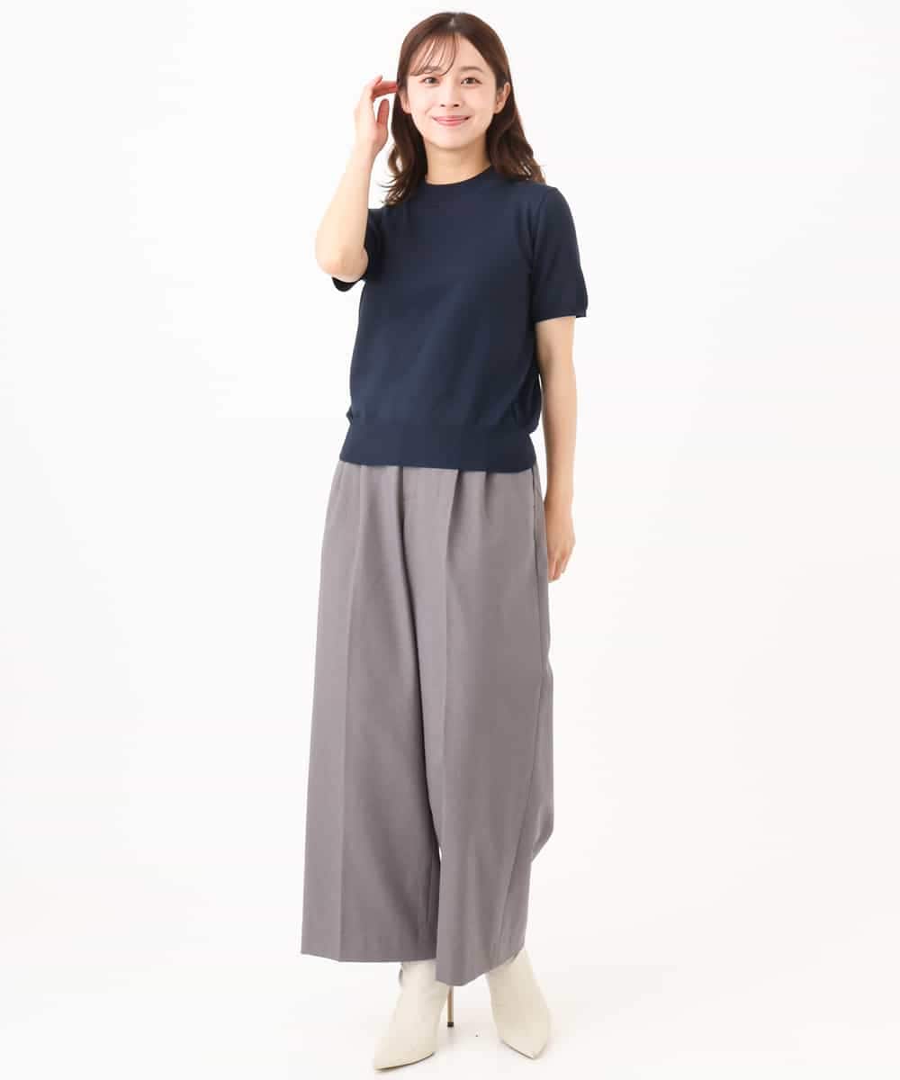 F1FJD30180 MK MICHEL KLEIN(小さいサイズ)(メゾン ドゥ サンク) 【小さいサイズ】[洗える]配色カラーニットアンサンブル ネイビー