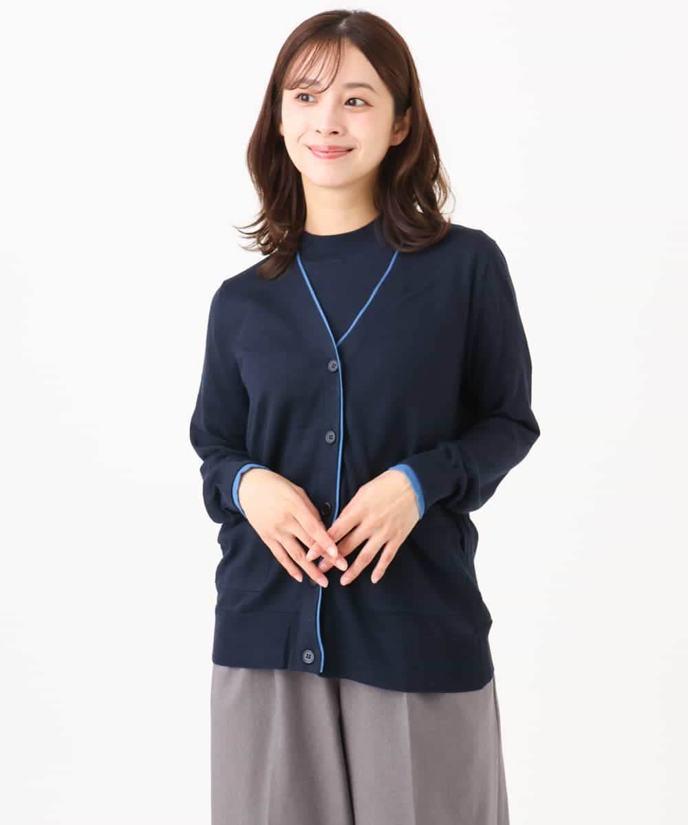 F1FJD30180 MK MICHEL KLEIN(小さいサイズ)(メゾン ドゥ サンク) 【小さいサイズ】[洗える]配色カラーニットアンサンブル ネイビー
