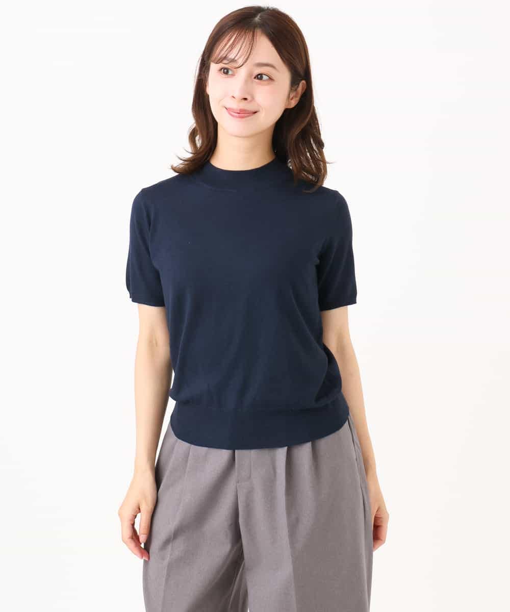 F1FJD30180 MK MICHEL KLEIN(小さいサイズ)(メゾン ドゥ サンク) 【小さいサイズ】[洗える]配色カラーニットアンサンブル ネイビー
