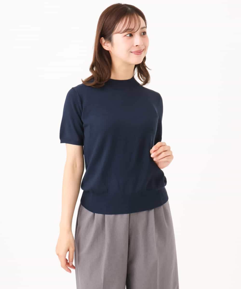F1FJD30180 MK MICHEL KLEIN(小さいサイズ)(メゾン ドゥ サンク) 【小さいサイズ】[洗える]配色カラーニットアンサンブル ネイビー
