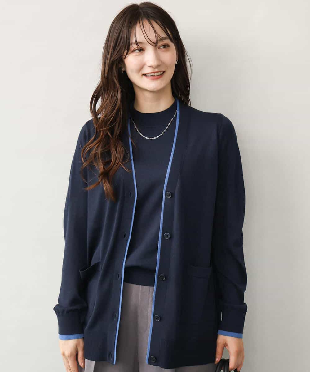 F1FJD30180 MK MICHEL KLEIN(小さいサイズ)(メゾン ドゥ サンク) 【小さいサイズ】[洗える]配色カラーニットアンサンブル グレー