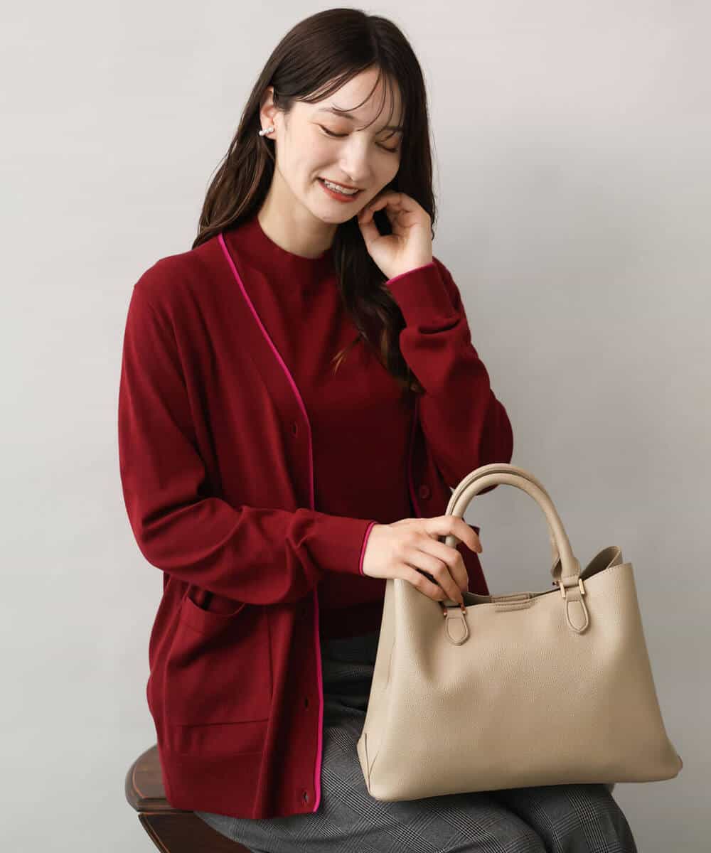 F1FJD30180 MK MICHEL KLEIN(小さいサイズ)(メゾン ドゥ サンク) 【小さいサイズ】[洗える]配色カラーニットアンサンブル グレー