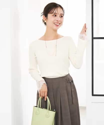 F1FJD31130 MK MICHEL KLEIN(小さいサイズ) 【小さいサイズ】[洗える]袖レースデザインリブニット