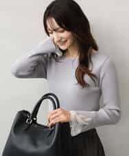 F1FJD31130 MK MICHEL KLEIN(小さいサイズ)(メゾン ドゥ サンク) 【小さいサイズ】[洗える]袖レースデザインリブニット グレー
