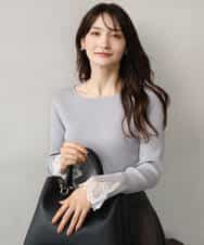 F1FJD31130 MK MICHEL KLEIN(小さいサイズ)(メゾン ドゥ サンク) 【小さいサイズ】[洗える]袖レースデザインリブニット グレー