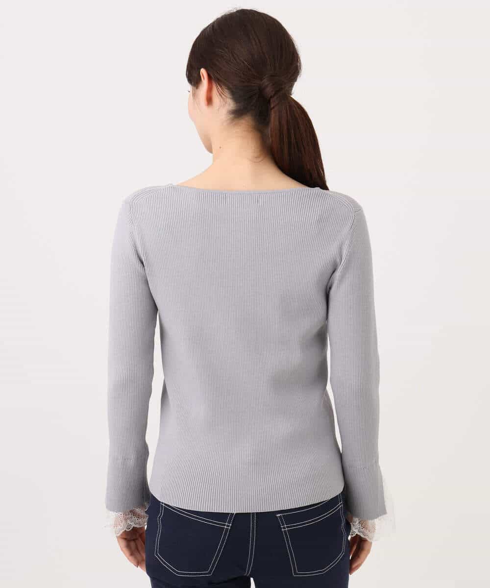 F1FJD31130 MK MICHEL KLEIN(小さいサイズ)(メゾン ドゥ サンク) 【小さいサイズ】[洗える]袖レースデザインリブニット グレー
