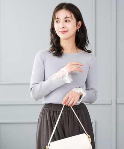 F1FJD31130 MK MICHEL KLEIN(小さいサイズ) 【小さいサイズ】[洗える]袖レースデザインリブニット