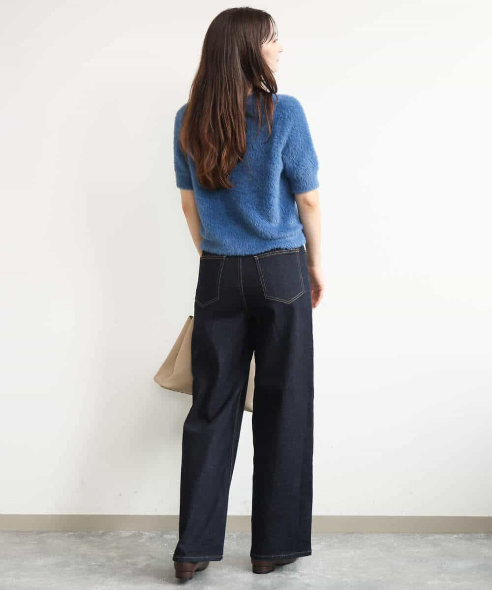F1FJD32130 MK MICHEL KLEIN(小さいサイズ)(メゾン ドゥ サンク) 【小さいサイズ】[洗える]半袖シャギーニット マスタード