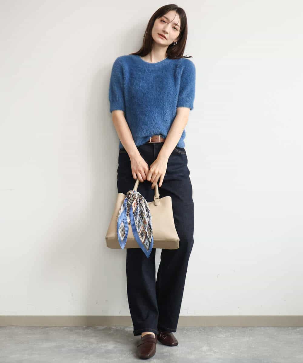 F1FJD32130 MK MICHEL KLEIN(小さいサイズ)(メゾン ドゥ サンク) 【小さいサイズ】[洗える]半袖シャギーニット マスタード