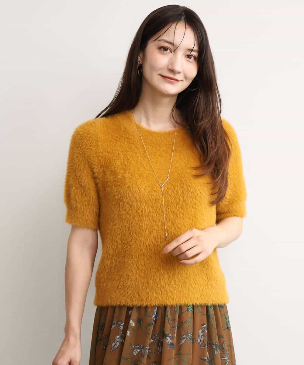 F1FJD32130 MK MICHEL KLEIN(小さいサイズ)(メゾン ドゥ サンク) 【小さいサイズ】[洗える]半袖シャギーニット マスタード