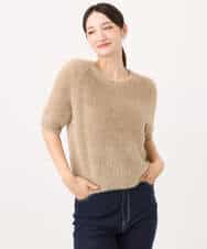 F1FJD32130 MK MICHEL KLEIN(小さいサイズ)(メゾン ドゥ サンク) 【小さいサイズ】[洗える]半袖シャギーニット マスタード
