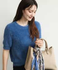F1FJD32130 MK MICHEL KLEIN(小さいサイズ)(メゾン ドゥ サンク) 【小さいサイズ】[洗える]半袖シャギーニット ブルー