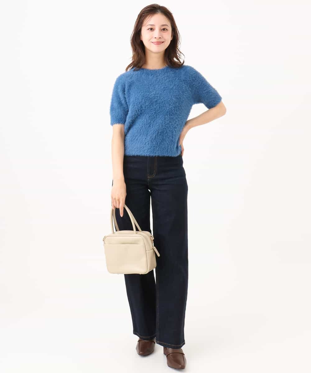 F1FJD32130 MK MICHEL KLEIN(小さいサイズ)(メゾン ドゥ サンク) 【小さいサイズ】[洗える]半袖シャギーニット ブルー