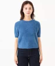 F1FJD32130 MK MICHEL KLEIN(小さいサイズ)(メゾン ドゥ サンク) 【小さいサイズ】[洗える]半袖シャギーニット ブルー