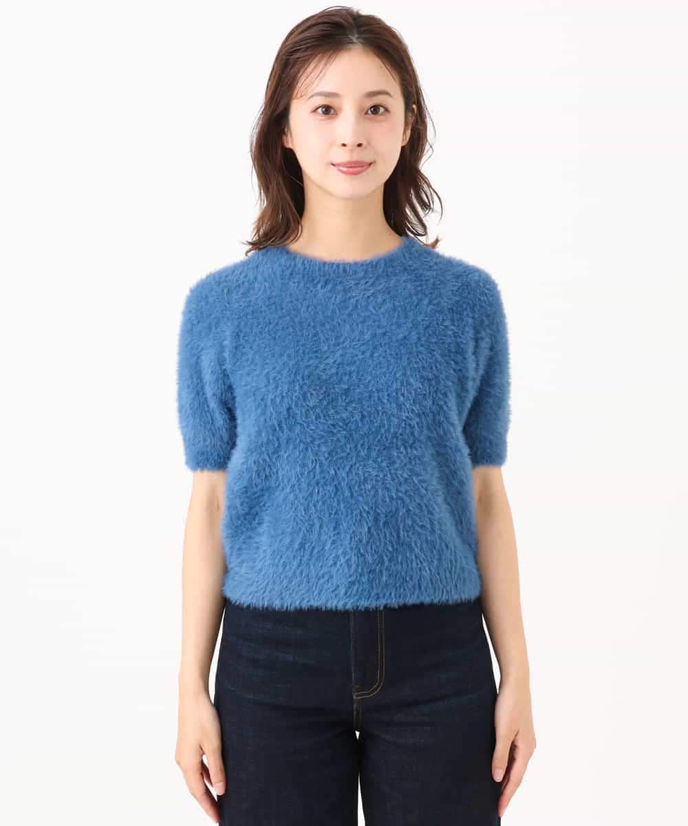 F1FJD32130 MK MICHEL KLEIN(小さいサイズ)(メゾン ドゥ サンク) 【小さいサイズ】[洗える]半袖シャギーニット ブルー