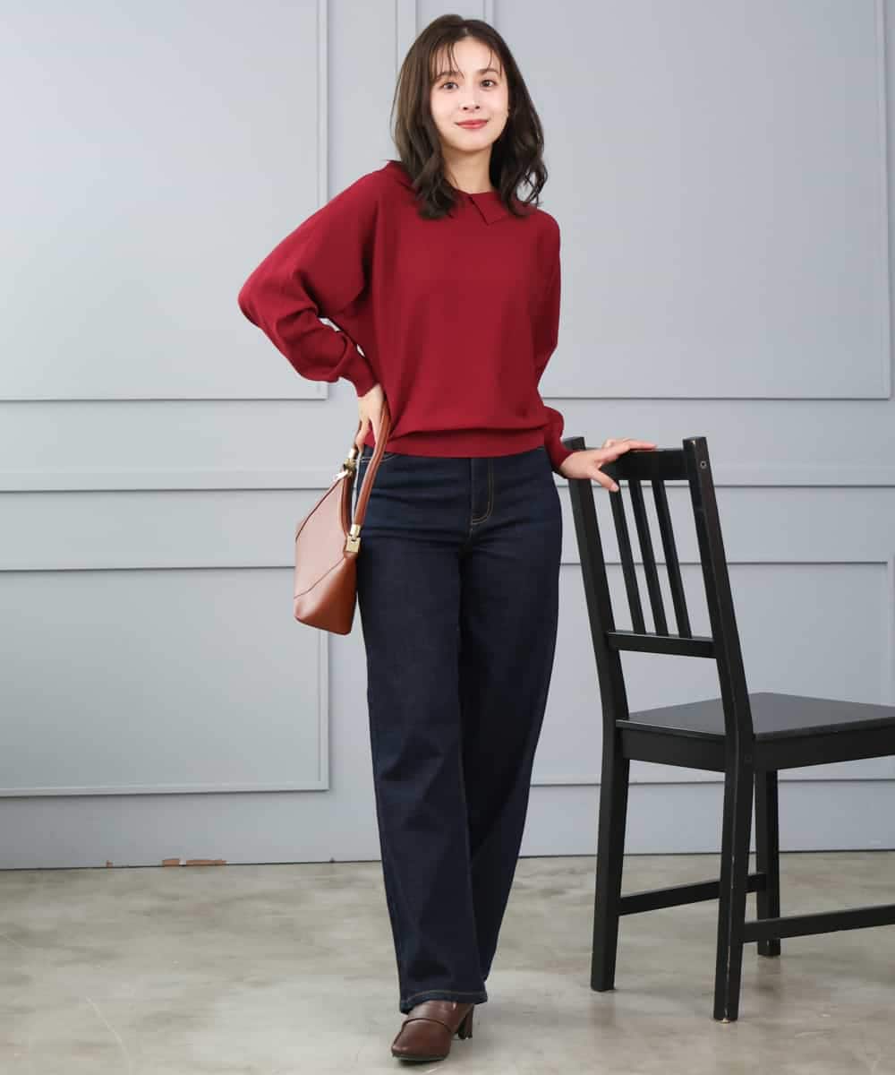 F1FJD34140 MK MICHEL KLEIN(小さいサイズ)(メゾン ドゥ サンク) 【小さいサイズ】[洗える/前後2way]ロールネックカラードルマンニット レッド