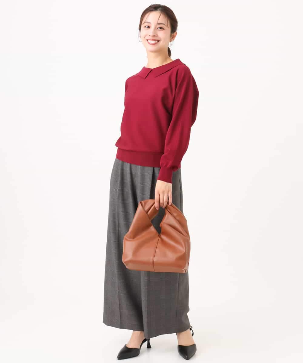 F1FJD34140 MK MICHEL KLEIN(小さいサイズ)(メゾン ドゥ サンク) 【小さいサイズ】[洗える/前後2way]ロールネックカラードルマンニット レッド