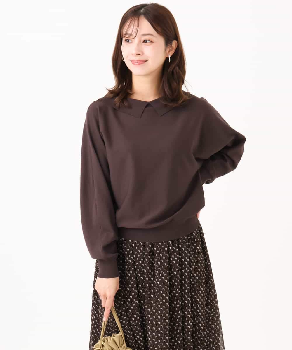 F1FJD34140 MK MICHEL KLEIN(小さいサイズ)(メゾン ドゥ サンク) 【小さいサイズ】[洗える/前後2way]ロールネックカラードルマンニット レッド