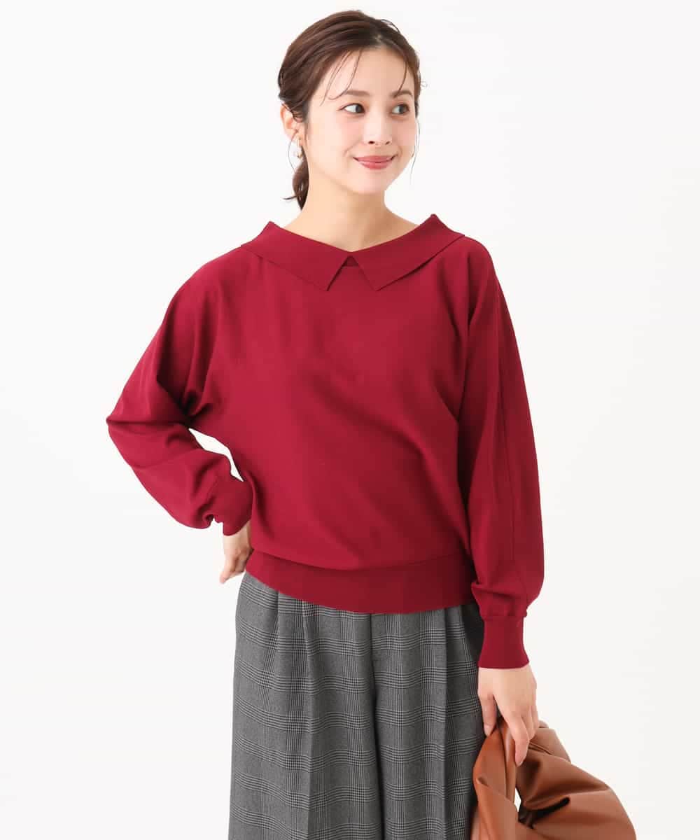 F1FJD34140 MK MICHEL KLEIN(小さいサイズ)(メゾン ドゥ サンク) 【小さいサイズ】[洗える/前後2way]ロールネックカラードルマンニット レッド