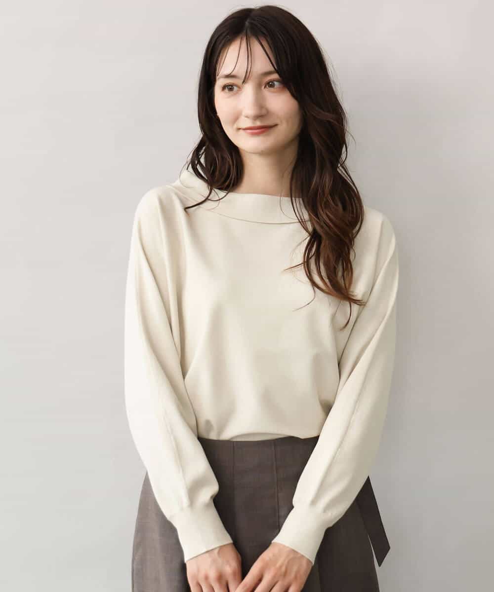F1FJD34140 MK MICHEL KLEIN(小さいサイズ)(メゾン ドゥ サンク) 【小さいサイズ】[洗える/前後2way]ロールネックカラードルマンニット アイボリー