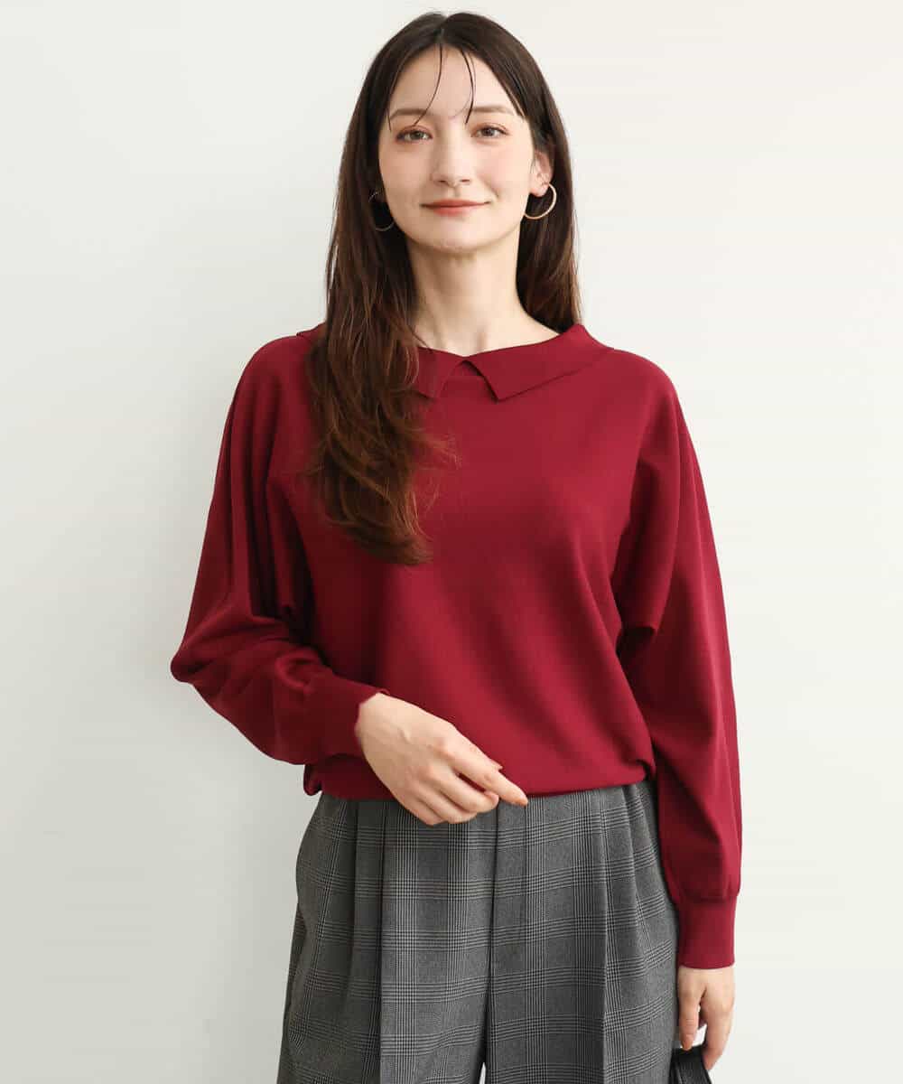 F1FJD34140 MK MICHEL KLEIN(小さいサイズ)(メゾン ドゥ サンク) 【小さいサイズ】[洗える/前後2way]ロールネックカラードルマンニット アイボリー