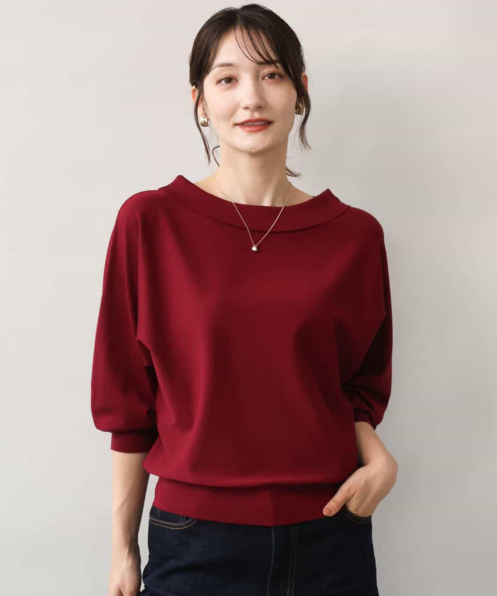 F1FJD34140 MK MICHEL KLEIN(小さいサイズ)(メゾン ドゥ サンク) 【小さいサイズ】[洗える/前後2way]ロールネックカラードルマンニット アイボリー