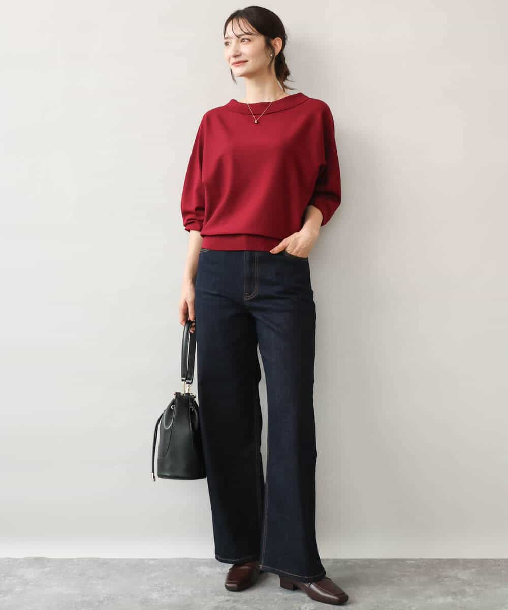 F1FJD34140 MK MICHEL KLEIN(小さいサイズ)(メゾン ドゥ サンク) 【小さいサイズ】[洗える/前後2way]ロールネックカラードルマンニット アイボリー