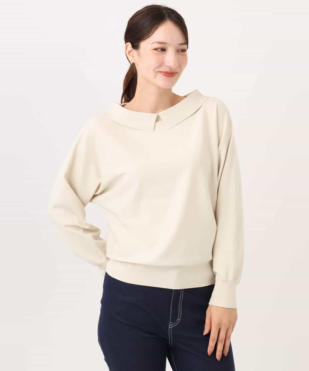 F1FJD34140 MK MICHEL KLEIN(小さいサイズ)(メゾン ドゥ サンク) 【小さいサイズ】[洗える/前後2way]ロールネックカラードルマンニット アイボリー