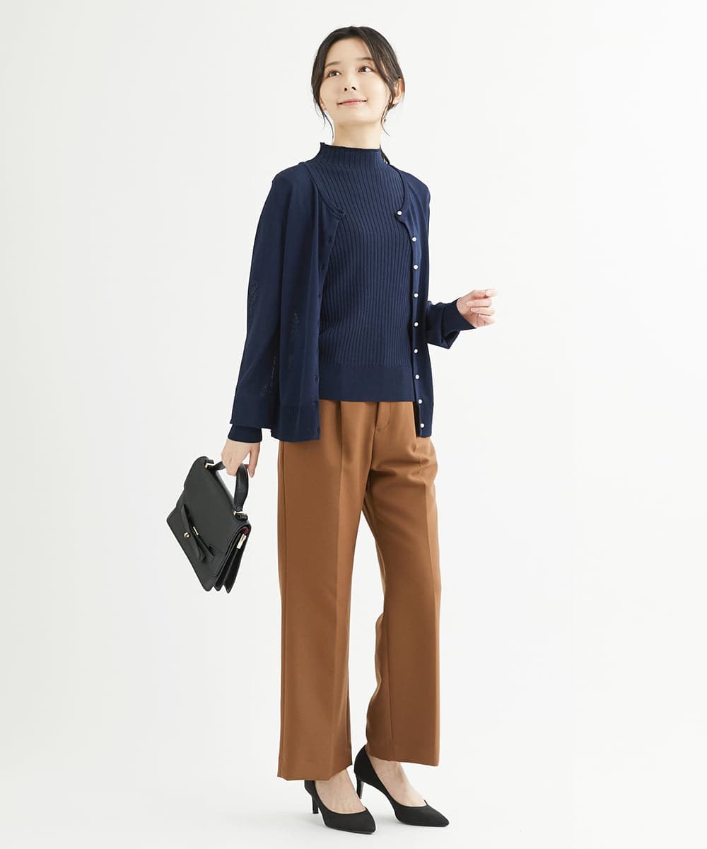 F1FJS03150 MK MICHEL KLEIN(小さいサイズ)(メゾン ドゥ サンク) 【小さいサイズ】カラーニットアンサンブル（パール調釦カーディガン×半袖リブニット）/洗える レッド